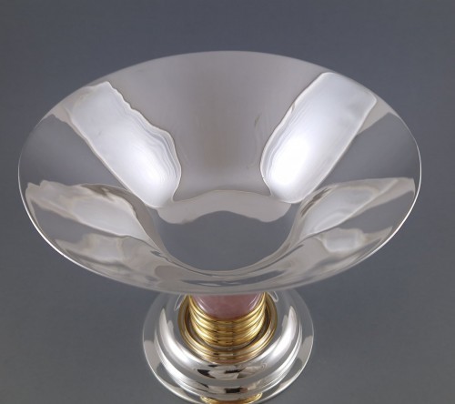 Antiquités - Jean E Puiforcat - Coupe en argent massif, vermeil et quartz rose
