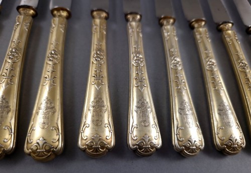 Antiquités - Puiforcat - 36 Knives In Sterling Silver And Gilt