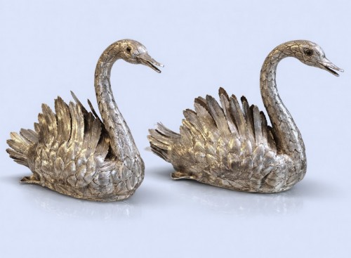Luiz Ferreira - Pair Of Sterling Silver Swans - silverware & tableware Style 