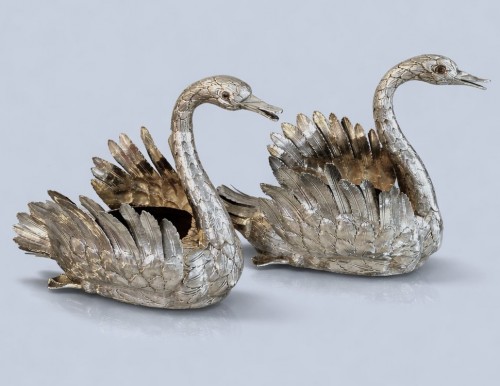 silverware & tableware  - Luiz Ferreira - Pair Of Sterling Silver Swans