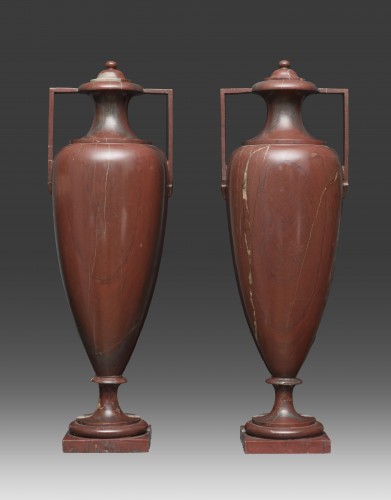 Paire de vases amphores en marbre Rosso Antico - Objet de décoration Style Empire
