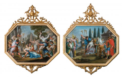 Pair nfo glass painting, Italy 18th century