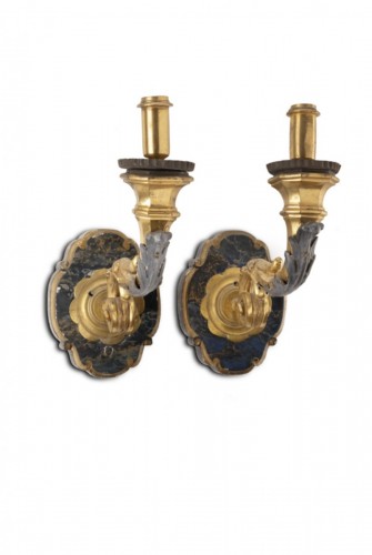 Paire d'appliques en bronze doré et métal argenté - Luminaires Style Louis XIV