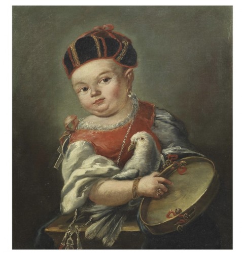 Young girl  with tambourine and parrot, Venetian School, 18th century - Paintings & Drawings Style Louis XV