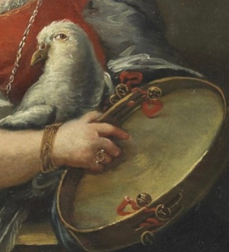 Tableaux et dessins Tableaux XVIIIe siècle - Jeune fille au tambourin et perroquet, Ecole vénitienne du XVIIIe siècle