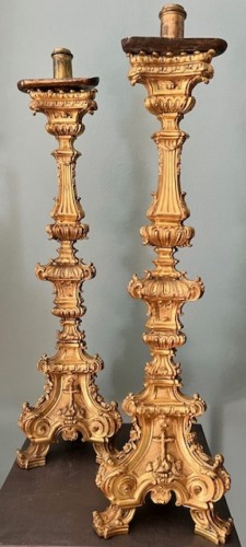 Pair of golden bronze candlesticks - 