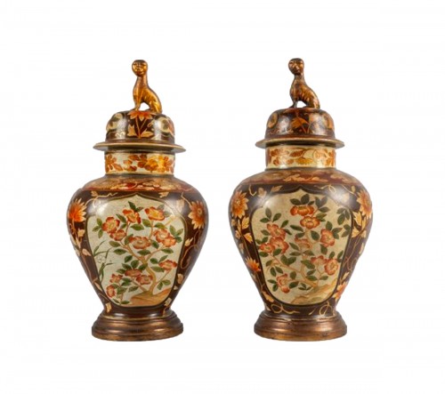 Pair of potiches in lacquered terracotta 