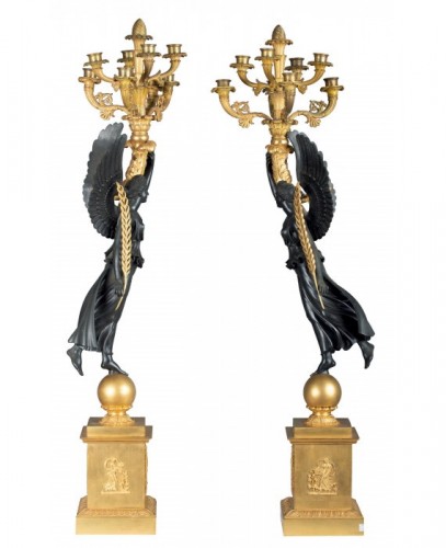Grande paire de candélabres à huit bras en bronze doré - Allemandi Fine Art