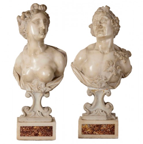 Bacchus et Ariane en marble, art baroque italien du XVIIIe siècle