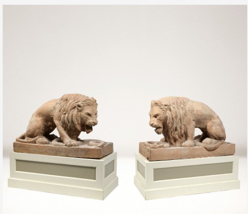 A paire of snake lions terracotta - Sculpture Style Restauration - Charles X