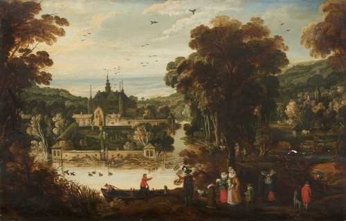 From Philippe de Momper II, 18th century school &quot;Landscape with noble figur - Paintings & Drawings Style Louis XIV