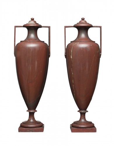 Pair of large "Rosso antico" marble vases.