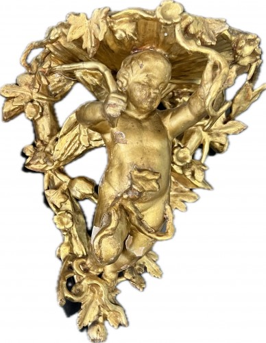 Paire of carved and golden wooden wall brackets - Decorative Objects Style 