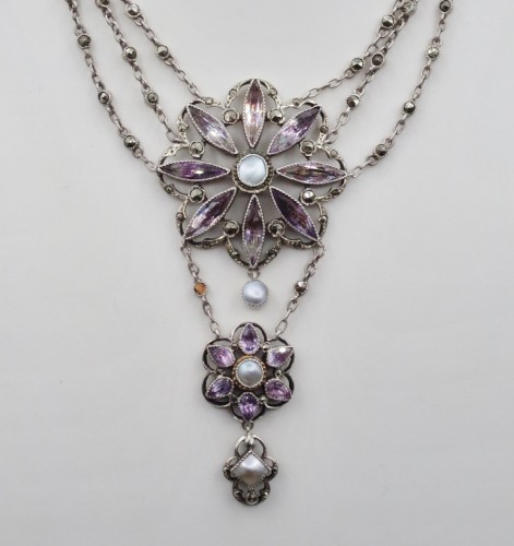 Bijouterie, Joaillerie Pendentif, Collier - Collier en argent et améthyste, XIXe siècle