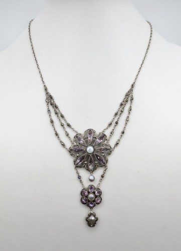 Antiquités - Collier en argent et améthyste, XIXe siècle