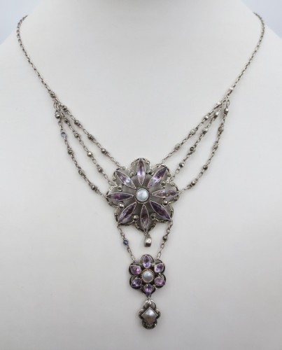 Antiquités - Collier en argent et améthyste, XIXe siècle