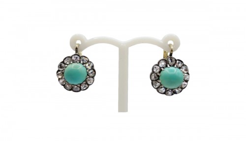 Napoleon III diamond and turquoise earrings