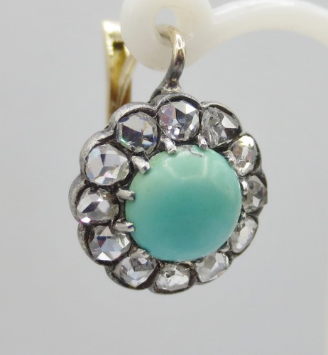 Boucles d'oreilles Napoléon III en diamants et turquoises - Bijouterie, Joaillerie Style Napoléon III
