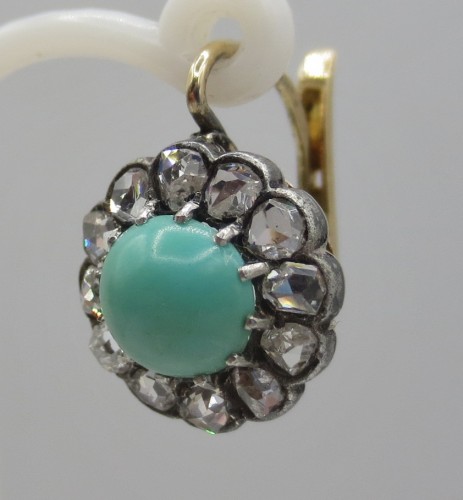 Bijouterie, Joaillerie Boucles d'oreilles - Boucles d'oreilles Napoléon III en diamants et turquoises