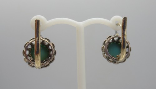 XIXe siècle - Boucles d'oreilles Napoléon III en diamants et turquoises