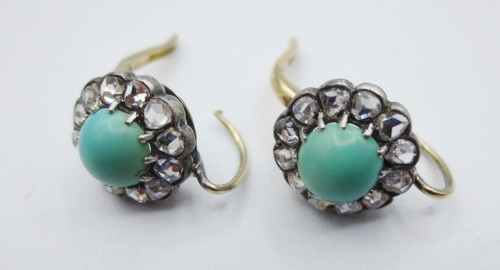 Boucles d'oreilles Napoléon III en diamants et turquoises - Napoléon III