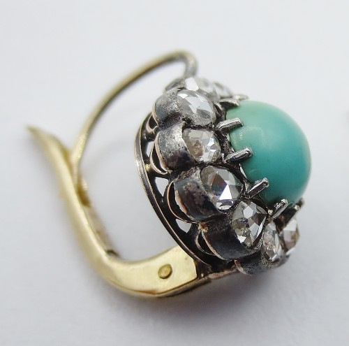 Antiquités - Napoleon III diamond and turquoise earrings