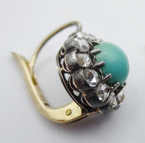 Antiquités - Boucles d'oreilles Napoléon III en diamants et turquoises