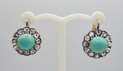 Antiquités - Napoleon III diamond and turquoise earrings