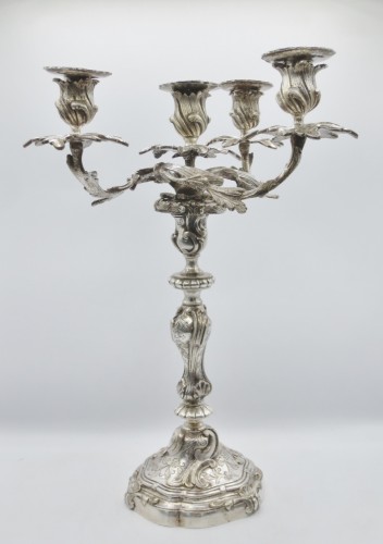 Paire de candélabres en bronze argenté - Luminaires Style Napoléon III