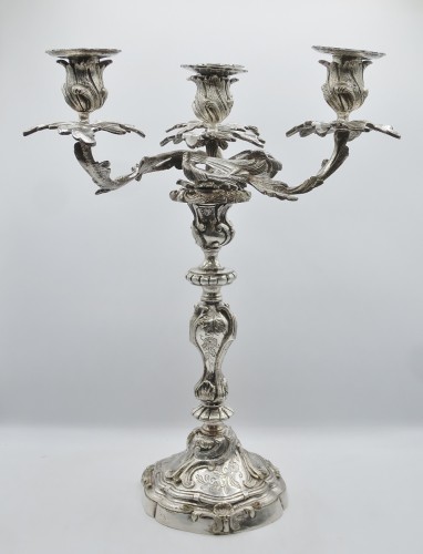 Napoléon III - Paire de candélabres en bronze argenté