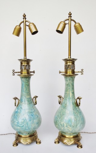 Luminaires Lampe - Paire de lampes en scagliola, XIXe siècle.