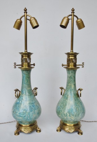 Antiquités - Paire de lampes en scagliola, XIXe siècle.