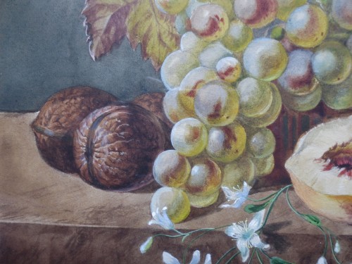 Tableaux et dessins Dessin, Aquarelle & Pastel - Nature morte aux fruits, gouache XIXe siècle
