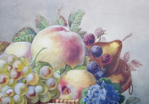 Nature morte aux fruits, gouache XIXe siècle - Anne Besnard
