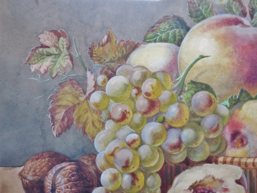 Antiquités - Nature morte aux fruits, gouache XIXe siècle