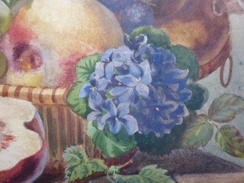 Antiquités - Nature morte aux fruits, gouache XIXe siècle