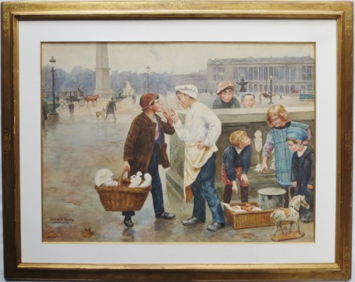 Paul Chocarne Moreau (1855-1930) - Les petits vendeurs de rue - Tableaux et dessins Style 