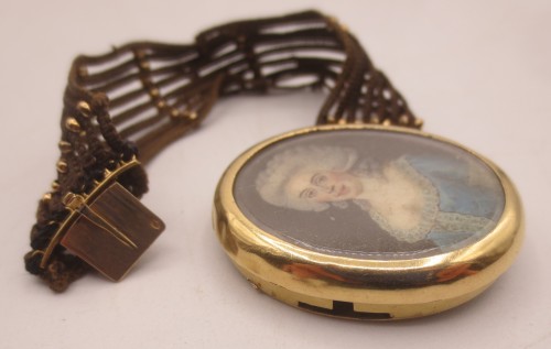 Antiquités - Bracelet or et cheveux, XVIIIe siècle