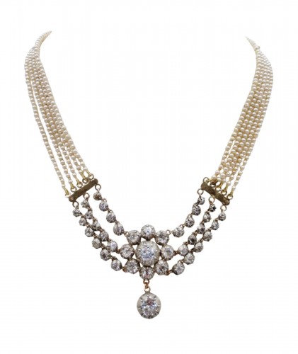 Collier de perles en or et argent, XIXe siècle