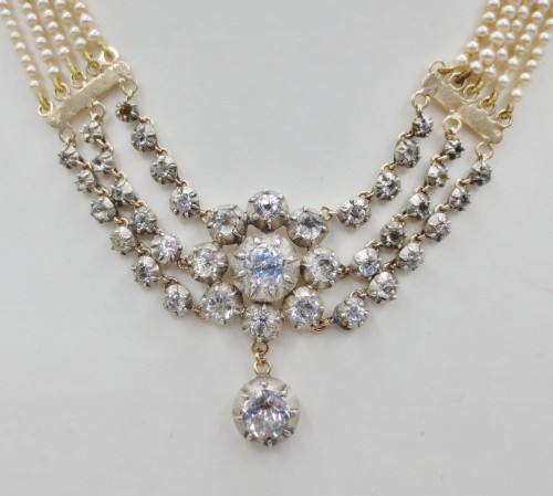 Bijouterie, Joaillerie Pendentif, Collier - Collier de perles en or et argent, XIXe siècle