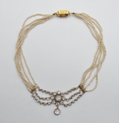 Antiquités - Collier de perles en or et argent, XIXe siècle