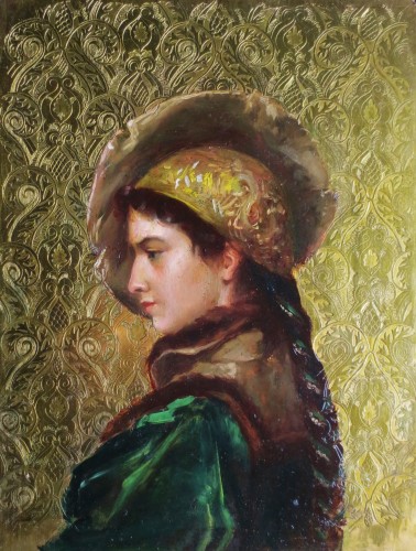 Portrait de jeune femme, école russe du XIXe siècle - Tableaux et dessins Style 
