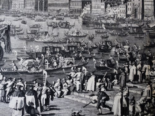 Antiquités - Le mariage avec la mer, gravure d'après Canaletto, XVIIIe siècle