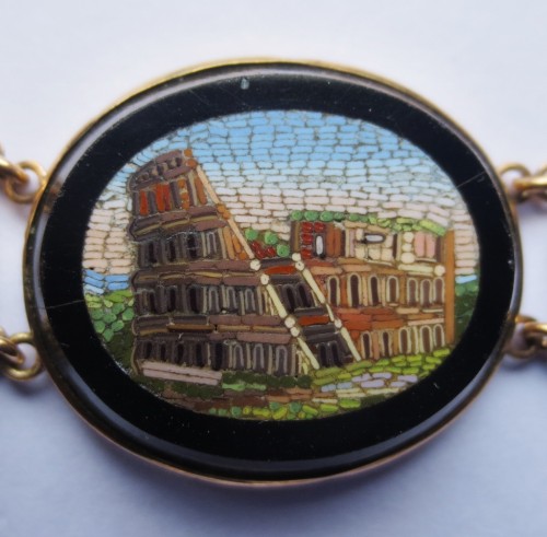 XIXe siècle - Bracelet, micro-mosaïque et onyx noir, monté or