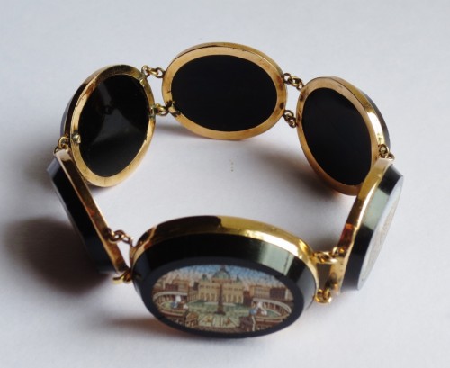 Antiquités - Bracelet, micro-mosaïque et onyx noir, monté or