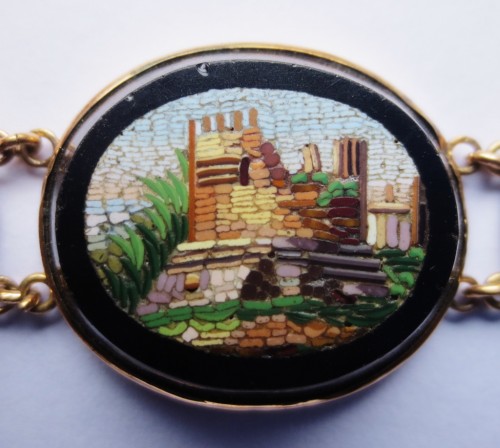 Antiquités - Bracelet, micro-mosaïque et onyx noir, monté or