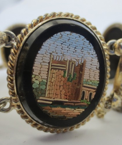 XIXe siècle - Bracelet en micro mosaïque et onyx noir monté en Vermeil