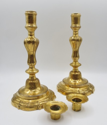 Antiquités - Paire de flambeaux Louis XV bronze doré