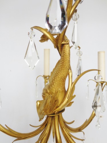 Lighting  - Bronze chandelier with dolphin, 20th century