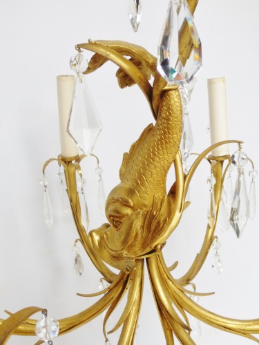 Antiquités - Bronze chandelier with dolphin, 20th century